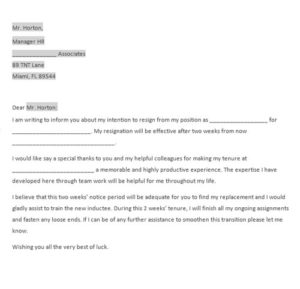 simple two weeks notice letters resignation letter sample 2 weeks notice letter